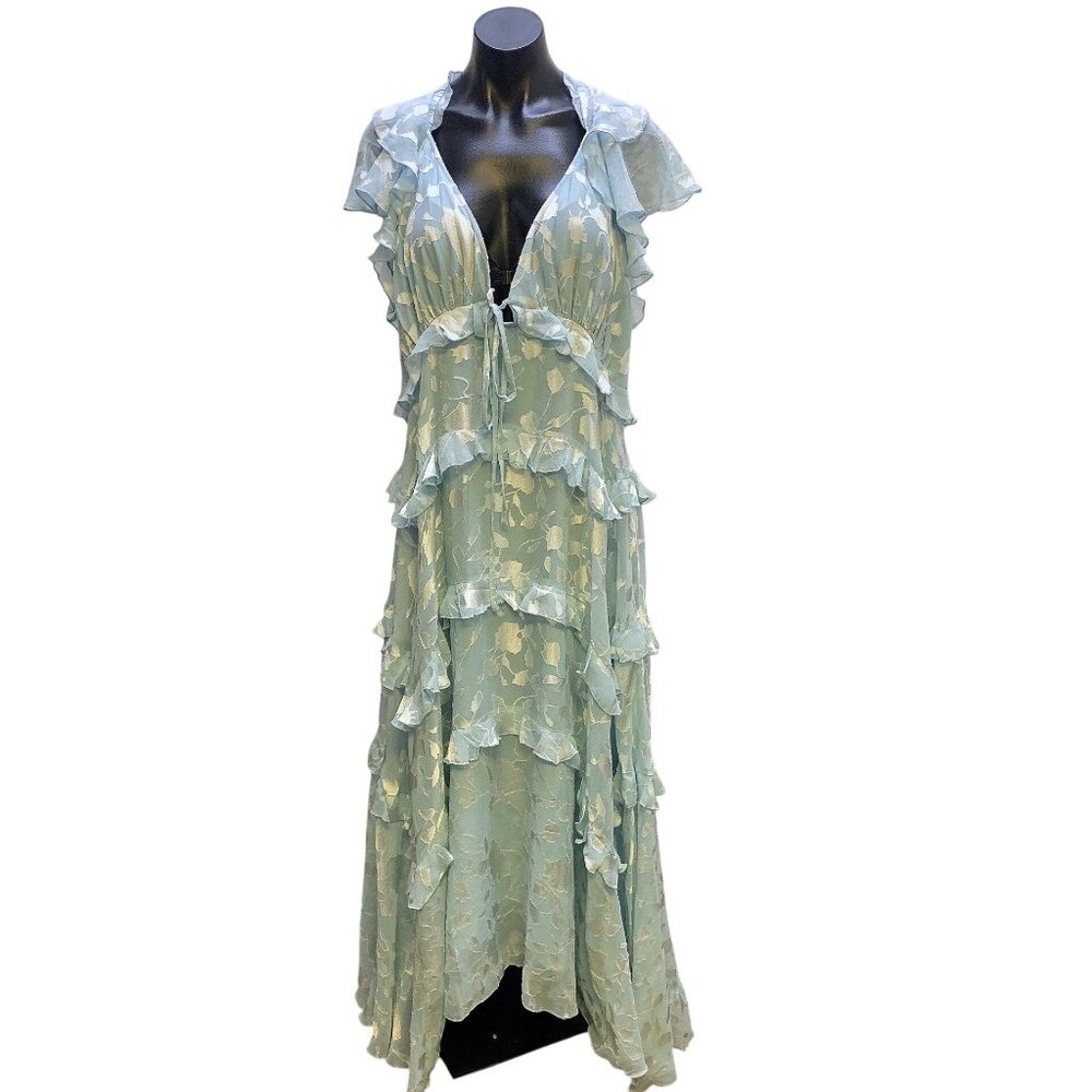 ASOS Blue Ruffled Pleated Maxi Gown